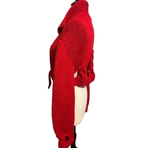 Amano Sweater M Red Hand Knit Cropped Cable Vintage Artsy Festive Luxury Preppy - Picture 14 of 15